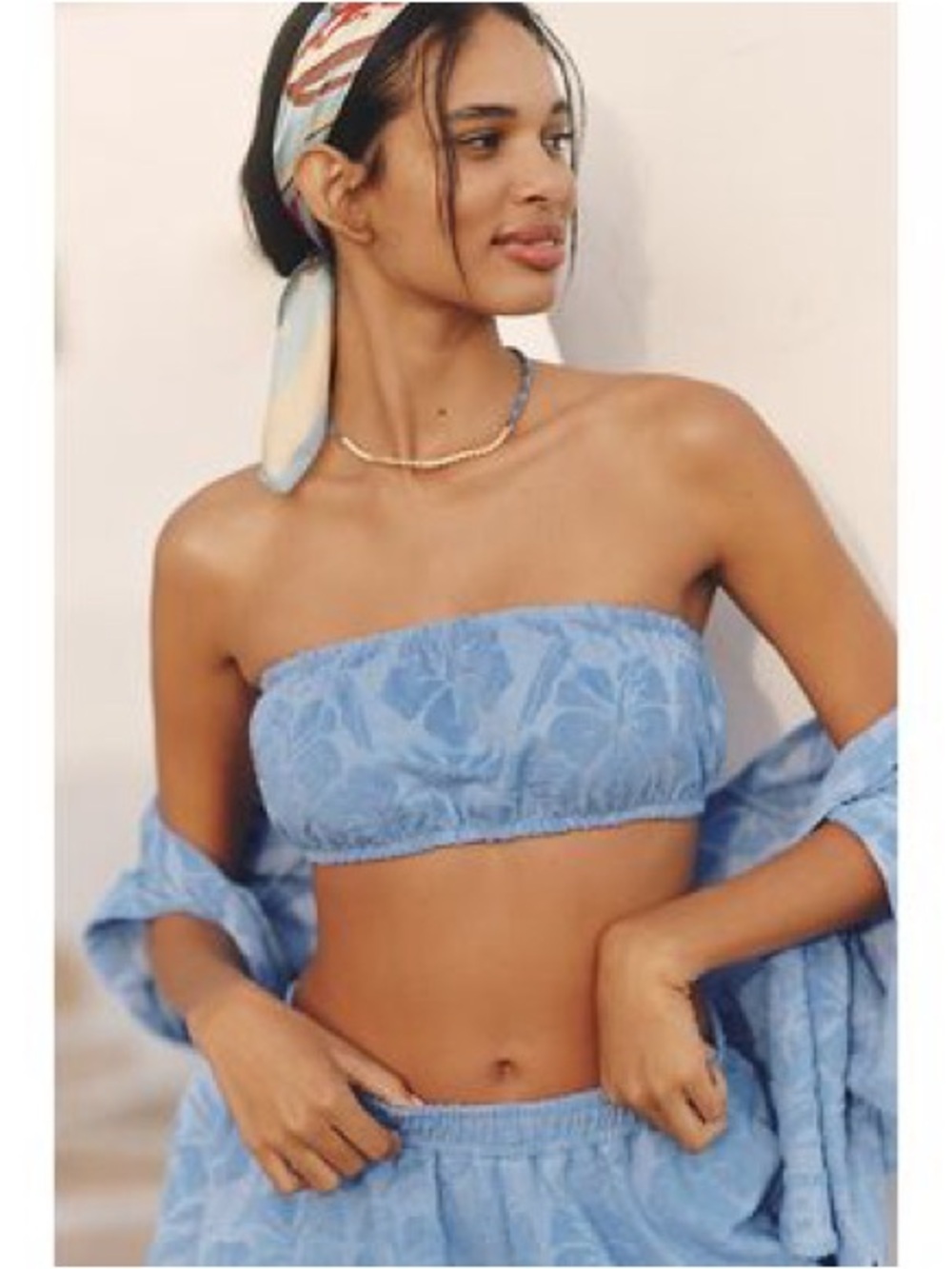 Light Blue Floral Strapless Bandeau Top - Women